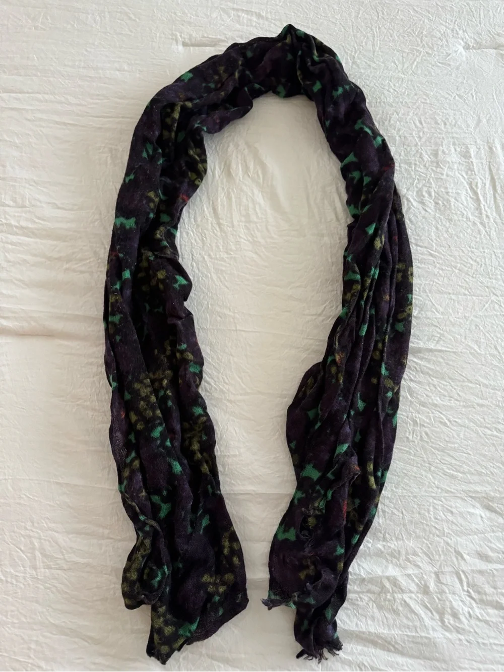 J. Crew 100% Wool Scarf Purple Green Olive Abstract Plaid Fringe
